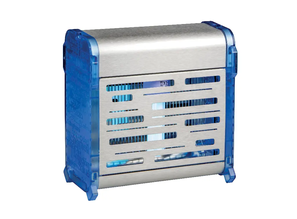 [903071] Insektenvernichter mit Stromgitter, 20 W, blau, aus gebürstetem Edelstahl