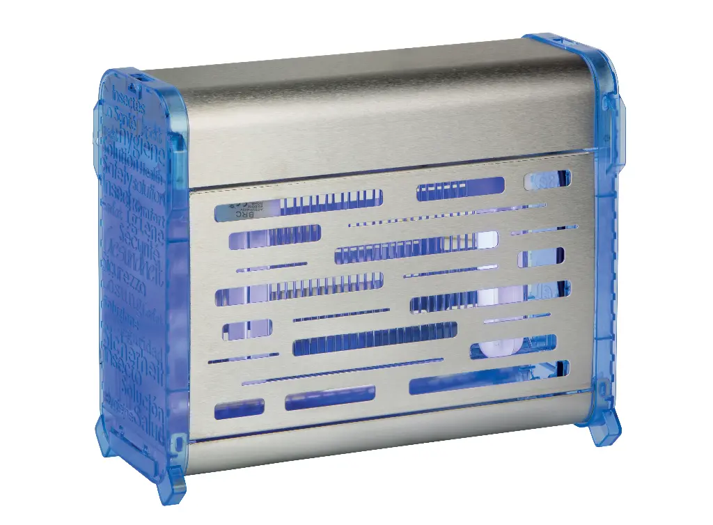 [903073] Insektenvernichter mit Stromgitter, 40 W, blau, aus gebürstetem Edelstahl