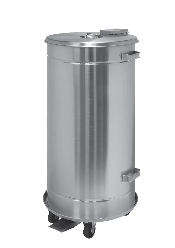 Wasserdichter mobiler Pedalcontainer 90L, Edelstahl AISI 304, gebürstet