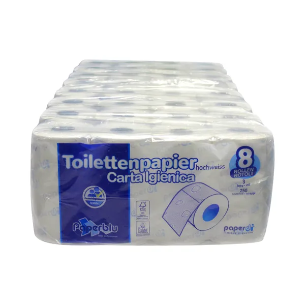 Toilettenpapier Ecolabel FSC 3-Lagig, 8x8 Rollen 250 Blatt 27,5 m Zellstoff