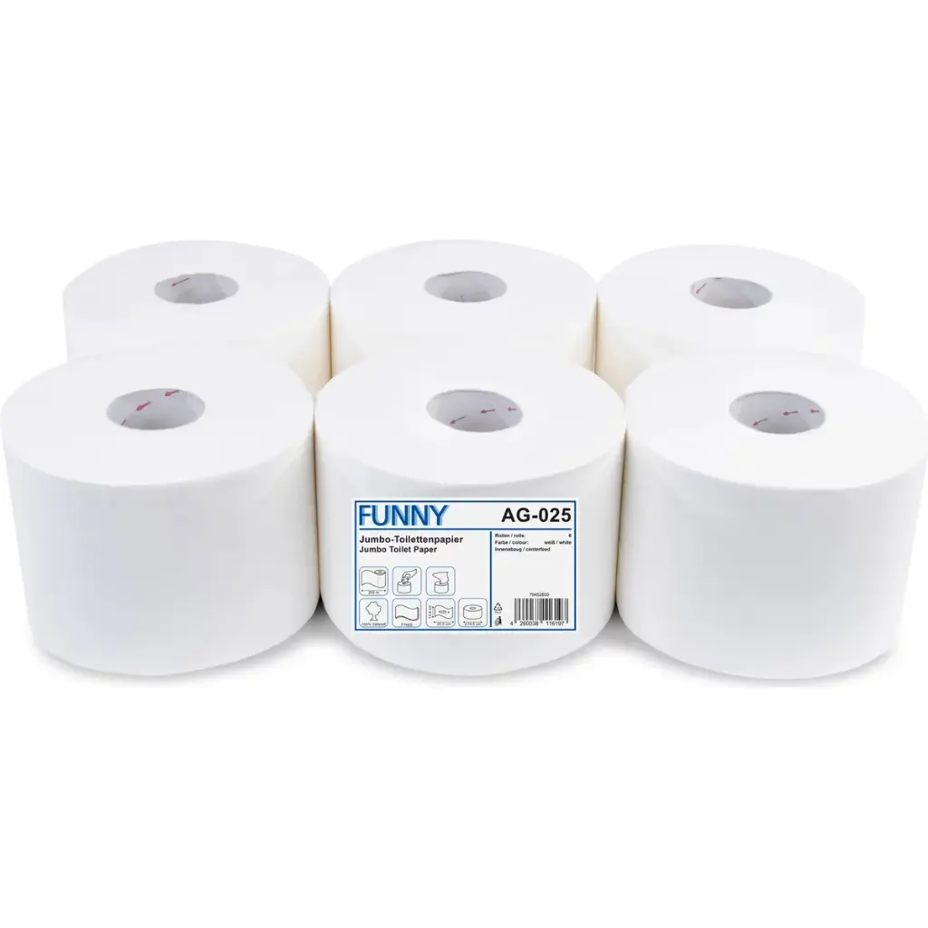 [AG-025] Jumbo-Toilettenpapier, 2-lagig, Ø 15,20 cm, hochweiß, Innenabwicklung - Funny - AG-025-1